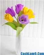 Cách làm hoa tulip bằng giấy nhún trang trí phòng đẹp